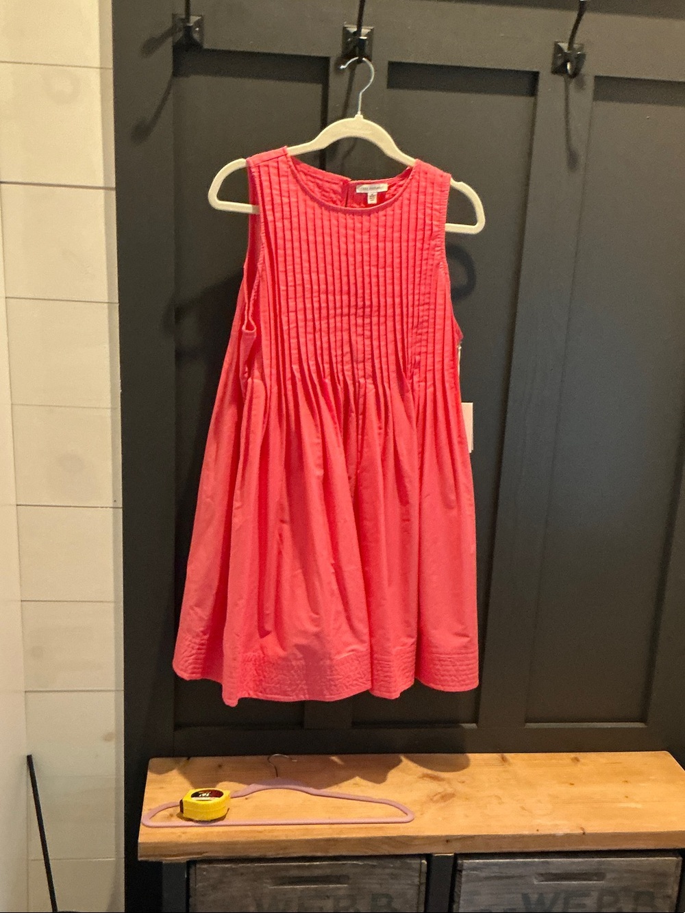 Girls Sleeveless Coral Pintuck Cotton Dress
